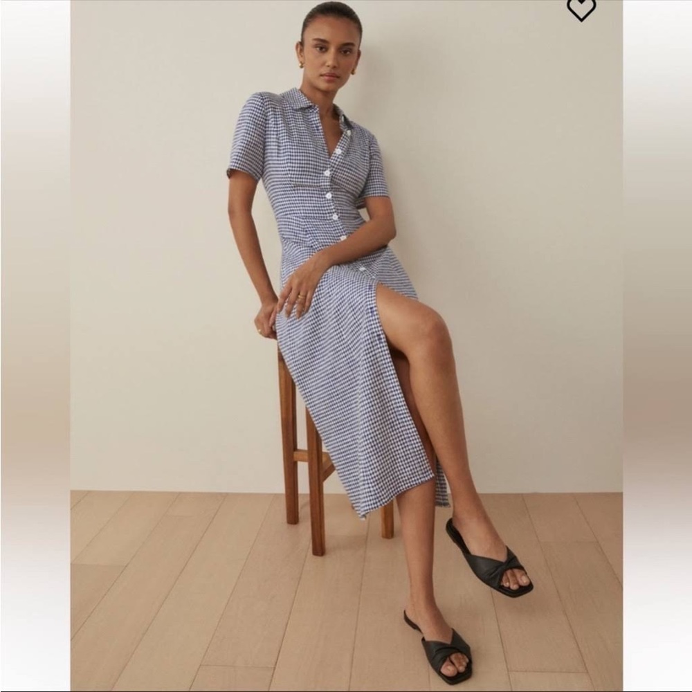 Reformation Marianne challah check gingham maxi dress linen